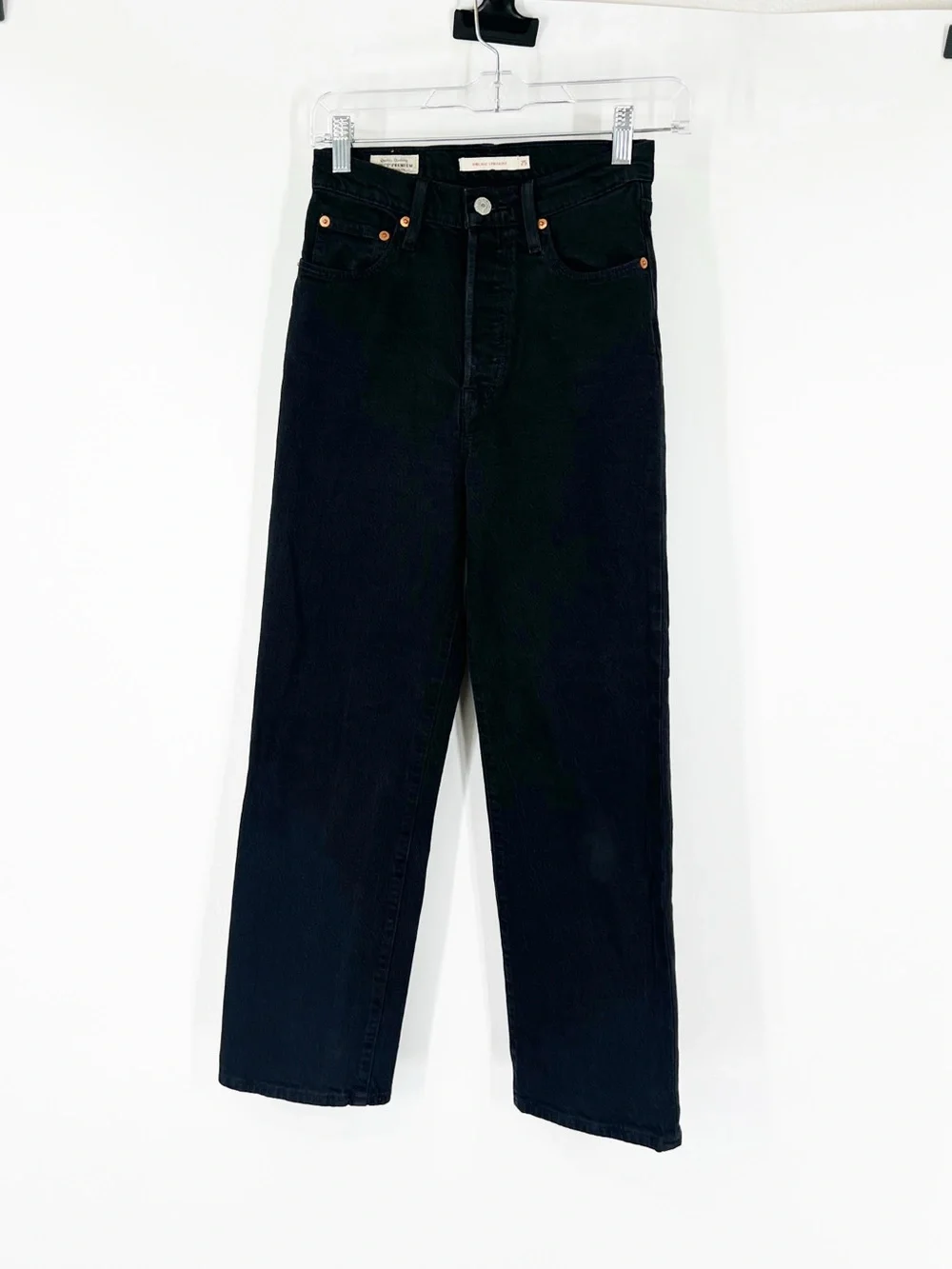 Levi’s Ribcage Straight Jeans Button Fly High Rise Black - Picture 1 of 8